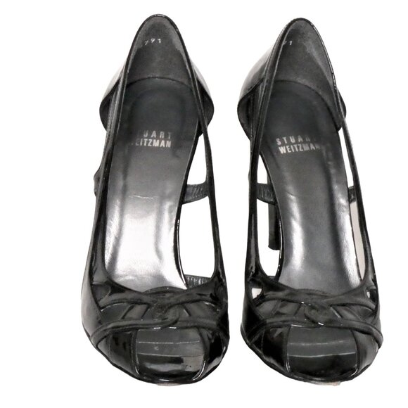 Stuart Weitzman Puzzle Black Soft Patent leather Pumps/Sandals Size 8.5 - Picture 2 of 10